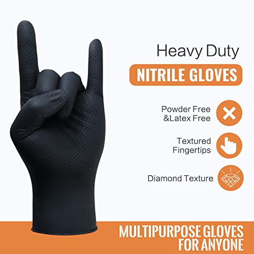 Wostar Industrial Black Nitrile Gloves 8 Mil Box of 50 Large Latex Powder Free Diamond Textured Heavy Duty Black Gloves