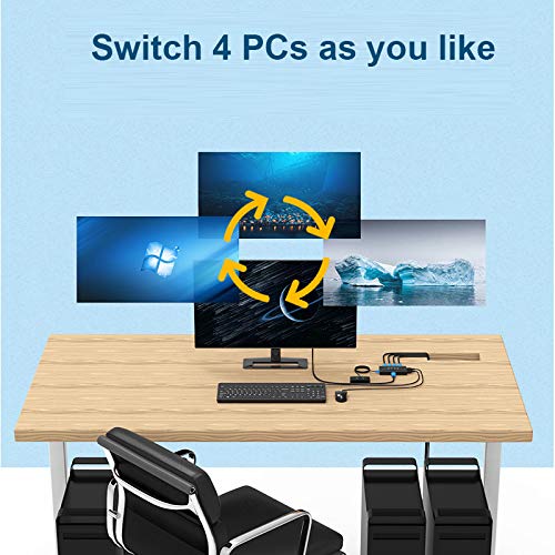 MT-VIKI KVM Switch 4 Port, HDMI KVM Switch for 4 Computers Share One HD 4K Monitor and 3 USB Devices Keyboard Mouse Printer, Including 4 KVM Cables and Wire-Desktop Controller