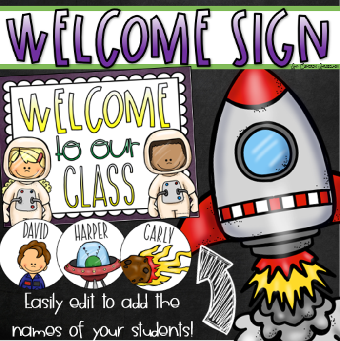 Welcome To Our Classroom Door Sign Display Outer Space Theme Editable