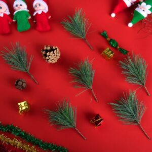 60 PCS Artificial Green Pine Needles Branches-Small Pine Twigs Stems Picks-Fake Greenery Pine Picks for Christmas Garland Wreath Embellishing and Home Holiday Garden Decoration