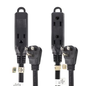 ep 9 ft 3 outlet extension cord with flat plug, 3 prong grounded, 16/3 spt-3 power cable for indoor use, black, 2 pack