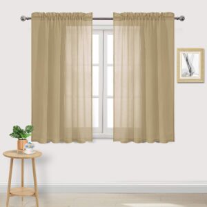 dwcn taupe sheer curtains semi transparent voile rod pocket curtains for bedroom and living room, 52 x 45 inches long, set of 2 panels