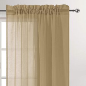 DWCN Taupe Sheer Curtains Semi Transparent Voile Rod Pocket Curtains for Bedroom and Living Room, 52 x 45 inches Long, Set of 2 Panels