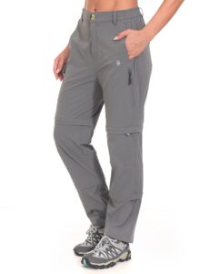 little donkey andy women's stretch convertible pants, zip-off quick-dry hiking pants gray size xl