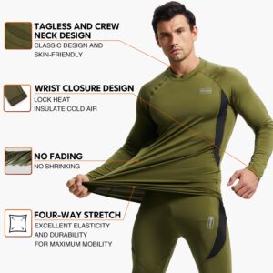 Thermal Underwear for Men, Winter Hunting Gear Sport Long Johns Base Layer Top and Bottom Set Midweight Army Green L