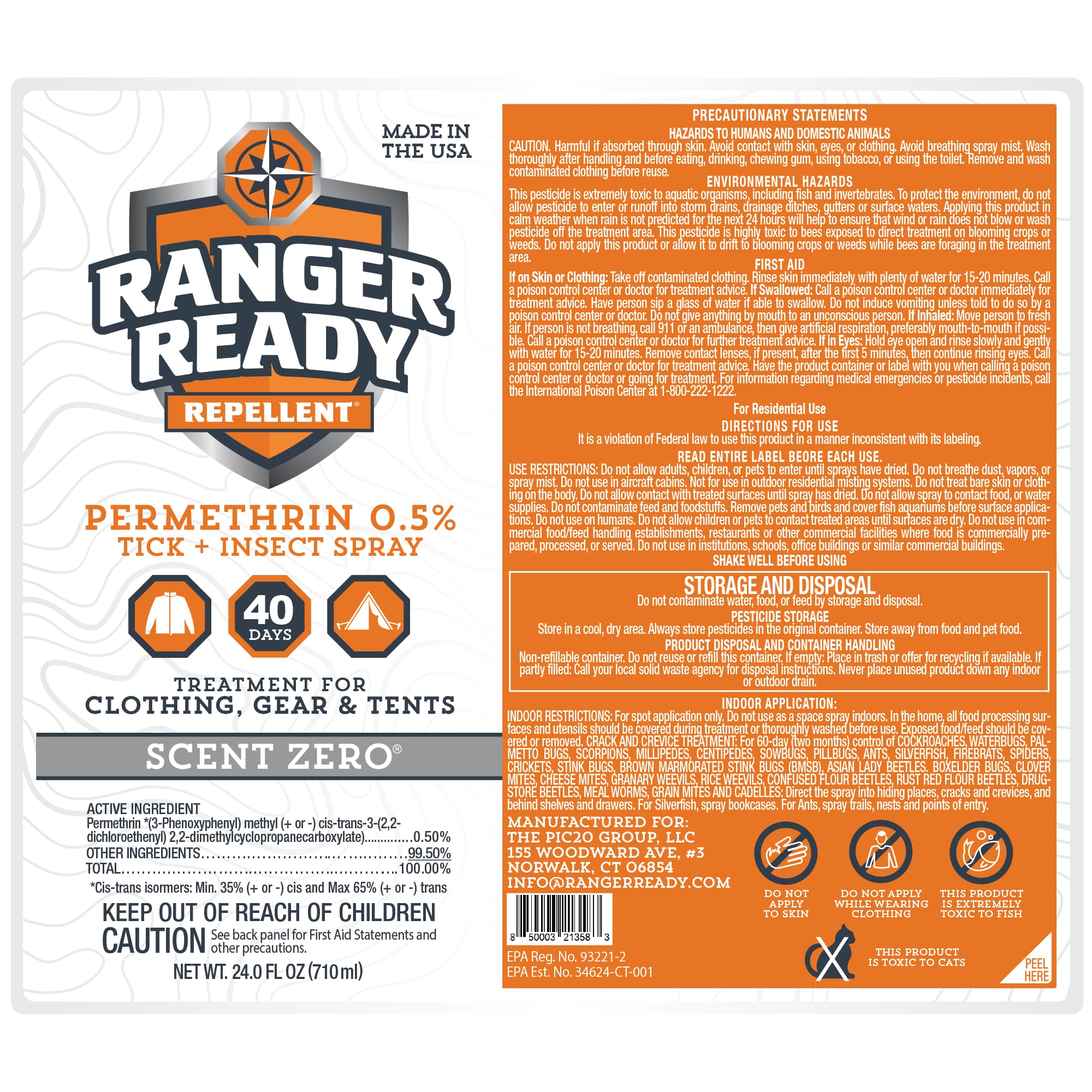 Ranger Ready Permethrin Spray for Clothes and Outdoor Gear - Permethrin Insect & Tick Repellent - Scent Zero (24oz, Pack of 2)