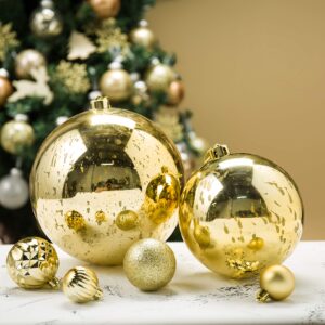 Sunshine 2 Pcs 6” Large Shiny Christmas Ball Ornaments,Giant Hanging Christmas Tree Ornament Decorations for Holiday, Extra Large Shatterproof Retro Mercury Balls Set(6inch, Gold)