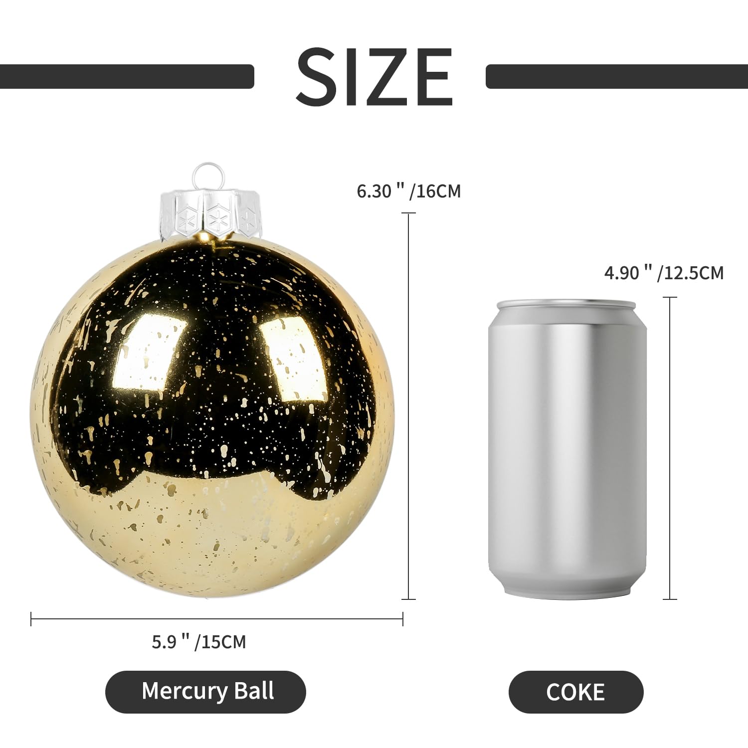 Sunshine 2 Pcs 6” Large Shiny Christmas Ball Ornaments,Giant Hanging Christmas Tree Ornament Decorations for Holiday, Extra Large Shatterproof Retro Mercury Balls Set(6inch, Gold)