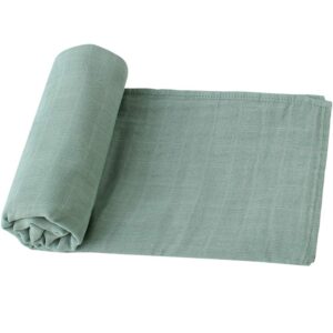 lifetree solid baby swaddle blankets neutral, organic cotton, muslin receiving blanket wrap for boys & girls, large 47 x 47 inches, newborn swaddling blankets (roman green color)