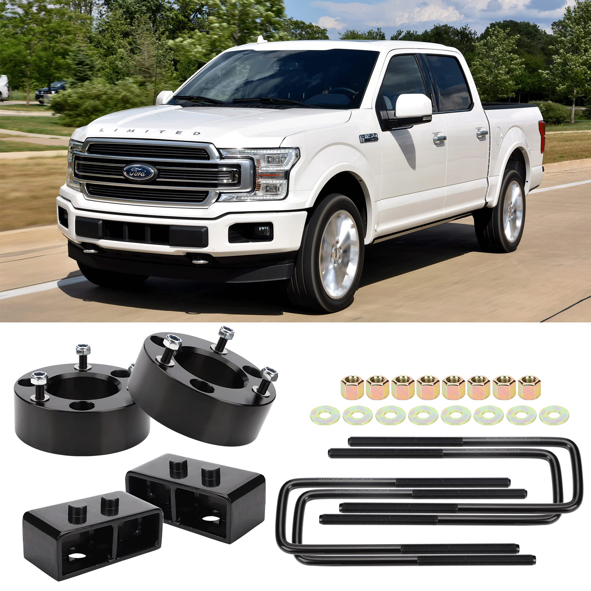 Leveling Lift Kits Compatible with 2004-2020 F150, 3 inch Front+2 inch Rear Strut Spacers Leveling Kit for F150 2WD 4WD