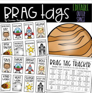 brag tags outer space theme editable