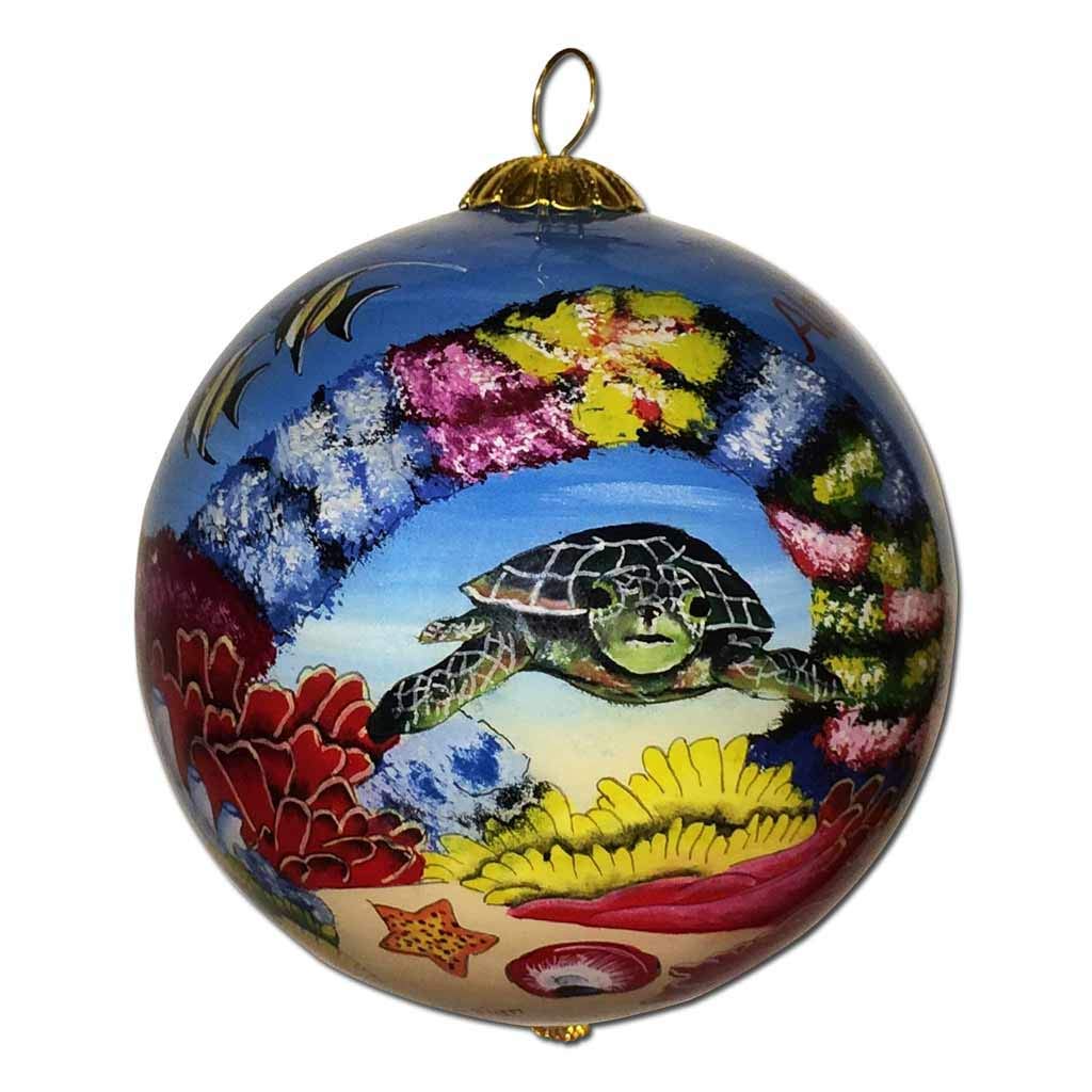 Collectible Hawaiian Sea Turtles Ornament Collectible, Hand Painted from Inside The Glass TA/M