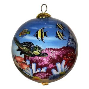 Collectible Hawaiian Sea Turtles Ornament Collectible, Hand Painted from Inside The Glass TA/M