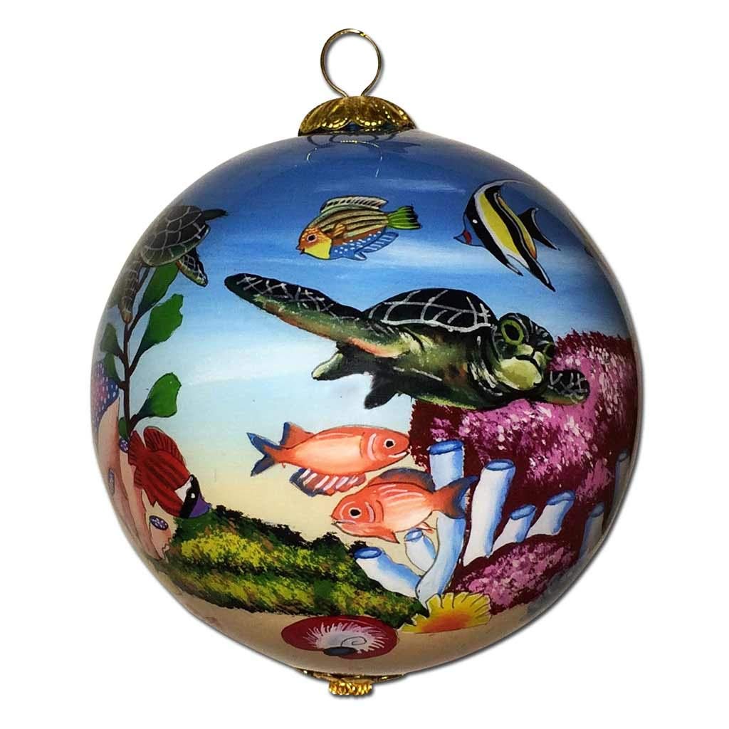 Collectible Hawaiian Sea Turtles Ornament Collectible, Hand Painted from Inside The Glass TA/M