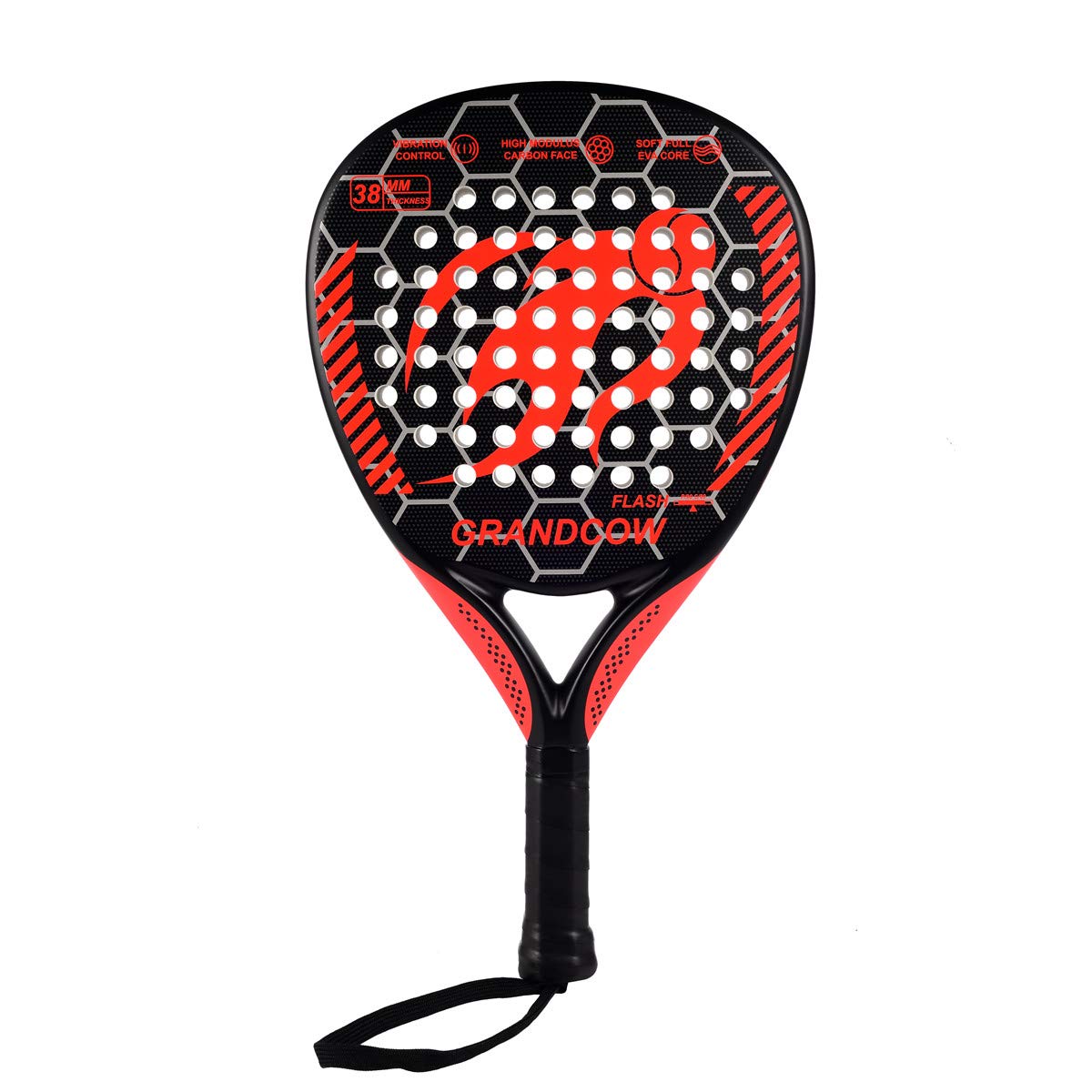 GRANDCOW Padel Racket Padel Racquet Carbon Fiber Surface with EVA Memory Flex Foam Core Diamond Shape POP Tennis Paddle Rackets (Strong Red)