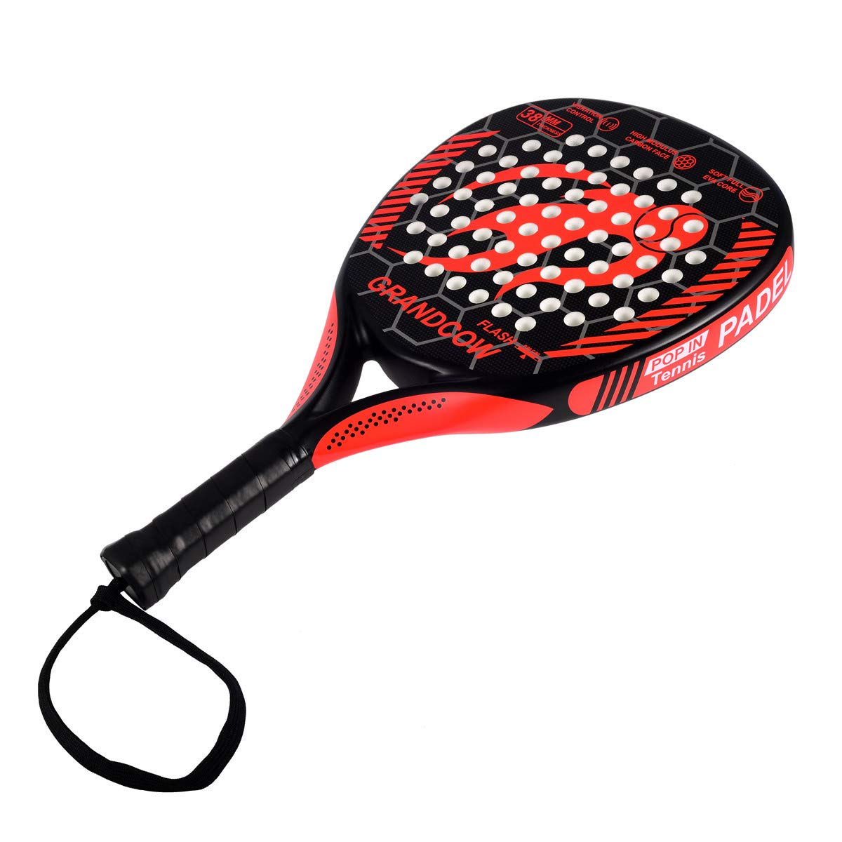 GRANDCOW Padel Racket Padel Racquet Carbon Fiber Surface with EVA Memory Flex Foam Core Diamond Shape POP Tennis Paddle Rackets (Strong Red)