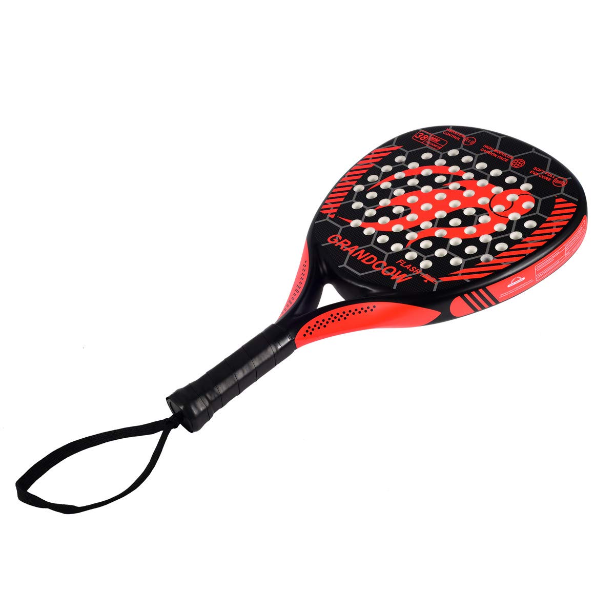 GRANDCOW Padel Racket Padel Racquet Carbon Fiber Surface with EVA Memory Flex Foam Core Diamond Shape POP Tennis Paddle Rackets (Strong Red)