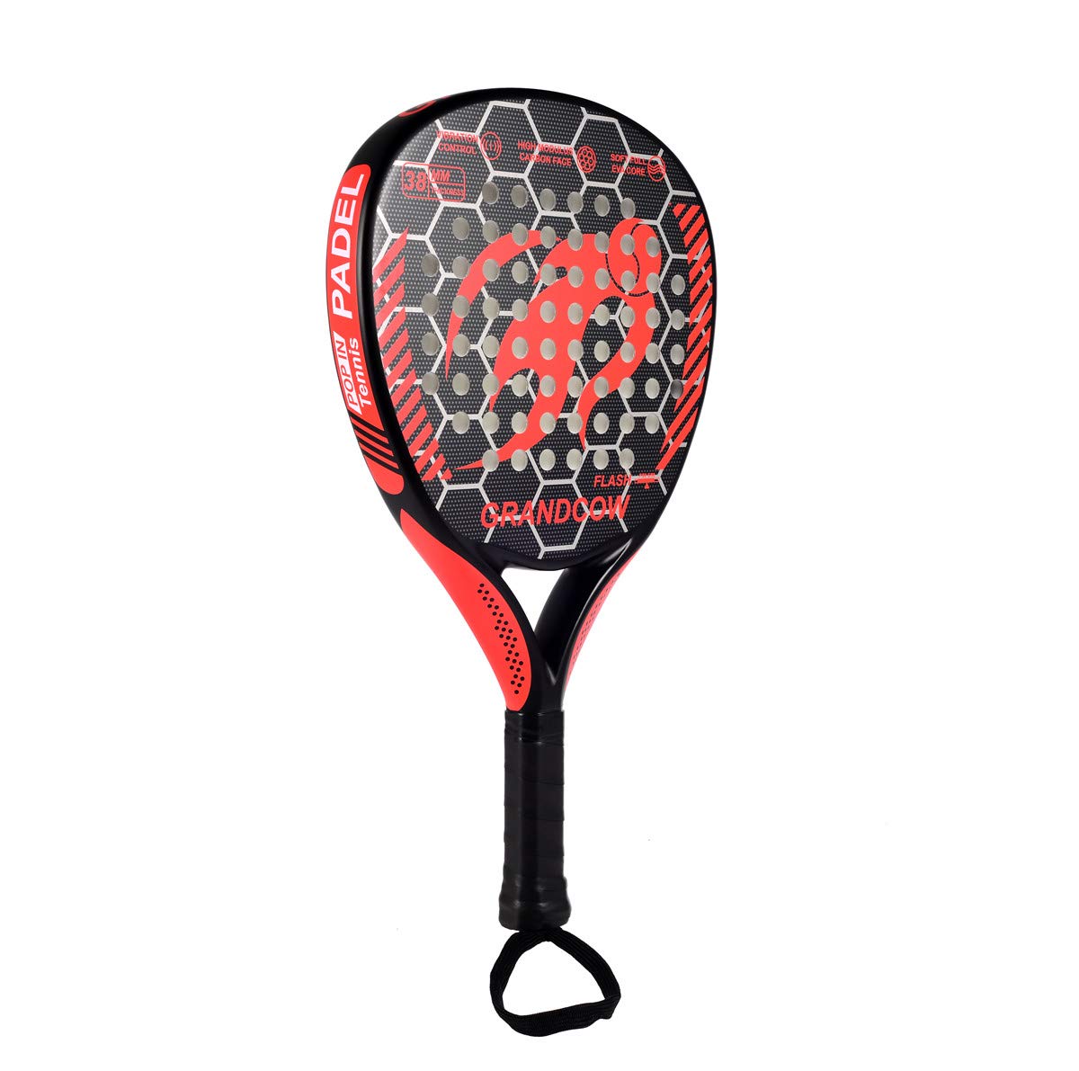 GRANDCOW Padel Racket Padel Racquet Carbon Fiber Surface with EVA Memory Flex Foam Core Diamond Shape POP Tennis Paddle Rackets (Strong Red)