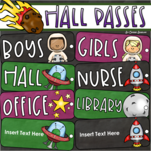 hall passes outer space theme editable