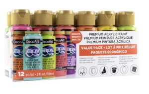 premium acrylic paint value pack 12 piece 2 oz brights by decoart 24 oz dask427