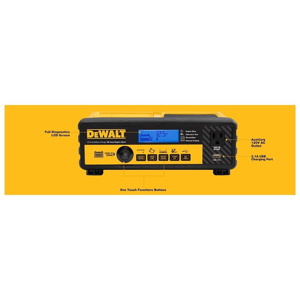 Dewalt 12V 30A Automotive Bench Battery Charger With 80A Engine Start