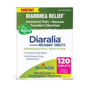boiron diaralia tablets for diarrhea relief, gas, bloating, intestinal pain, and travler's diarrhea - 120 count (pack of 1)