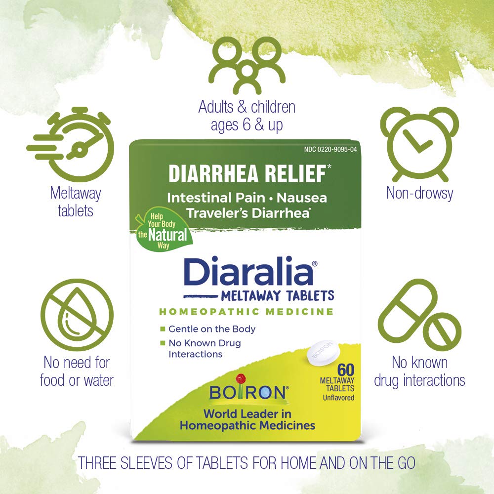 Boiron Diaralia Tablets for Diarrhea Relief, Gas, Bloating, Intestinal Pain, and Travler's Diarrhea - 120 Count (Pack of 1)