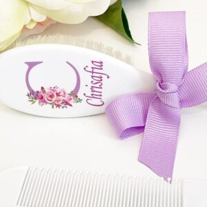 Personalized Baby Gift Girls - Baby Brush and Comb Set, Suitable for Ages 0-3 Years, New Baby Gift - Floral Initial Purple, Baby Gift