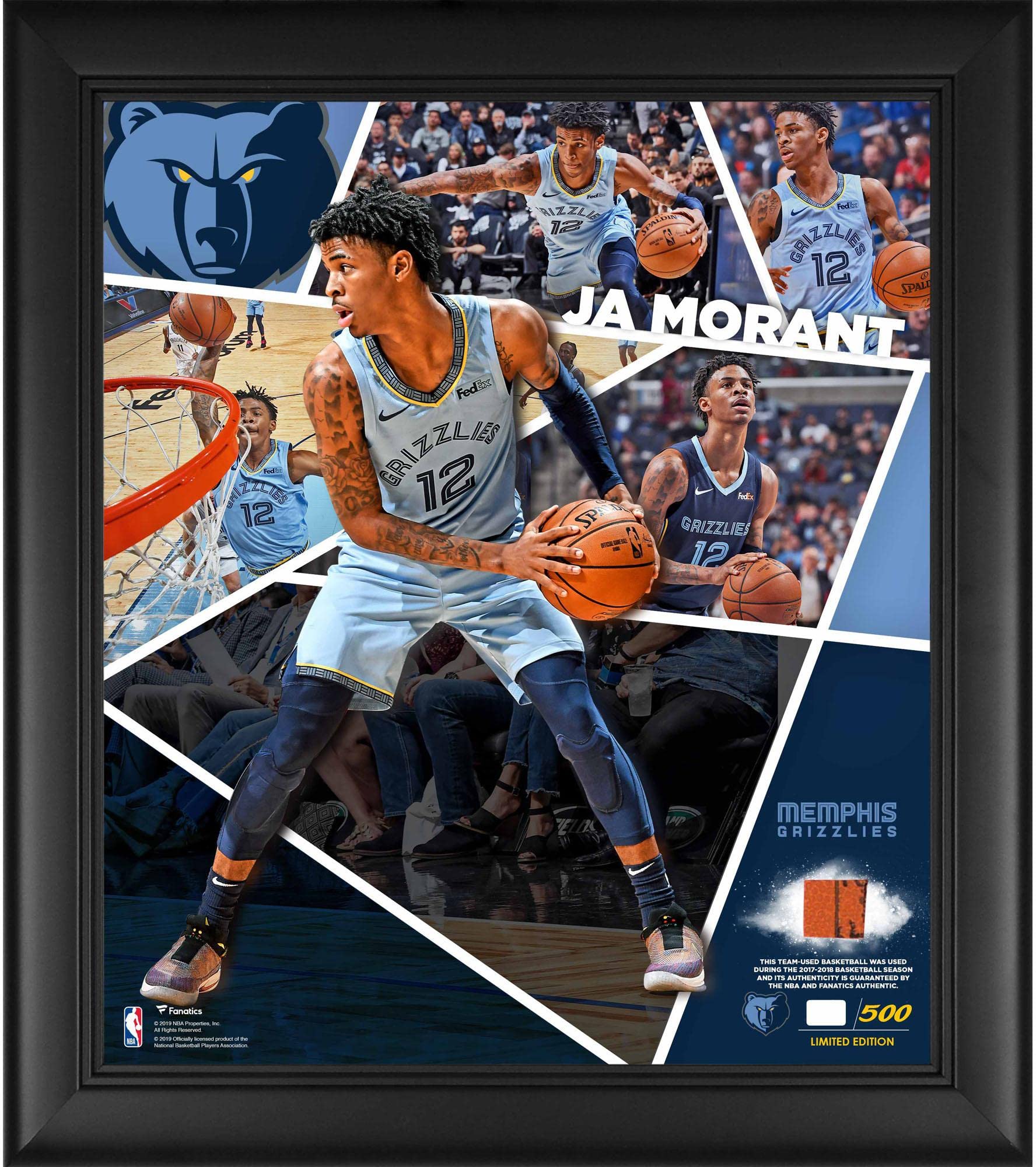 Ja Morant Memphis Grizzlies Framed 15" x 17" Impact Player Collage with a Piece of Team-Used Basketball - Limited Edition of 500 - NBA Player Plaques and Collages