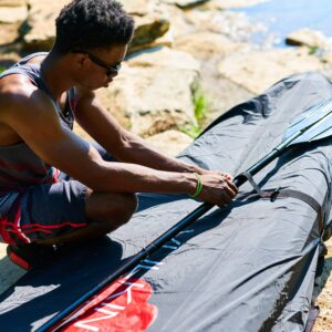 VULKIN Waterproof Kayak Cover, Tarp & Sun Skirt w/UV Protection for Fishing Kayak, Fishing Blind Port Hitch Bag. For Travel, Storage Dust Shield, Carrier w/Sling 9-10ft Black