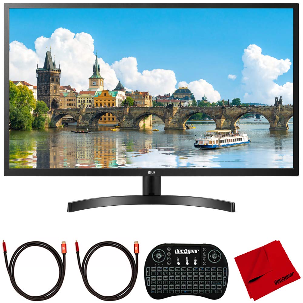 LG 32MN600P-B 31.5 inch Full HD IPS Monitor with AMD FreeSync Bundle with 2.4GHz Wireless Keyboard, 2X 6FT Universal HDMI 2.0 Cable and Microfiber Cleaning Cloth