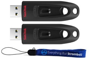 sandisk ultra 512gb usb 3.0 flash drive (bulk 2 pack) works with computer, laptop, 130mb/s 512 gb pendrive high speed memory storage (sdcz48-512g-u46) bundle with (1) everything but stromboli lanyard