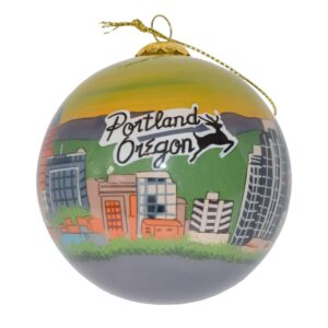 blown glass christmas ornament | portland oregon skyline | hand painted inside | original art | includes gift box