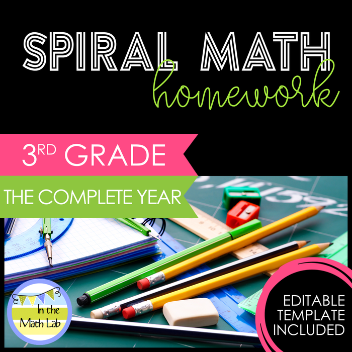 Spiral Math Homework 3rd Grade Complete Year BUNDLE