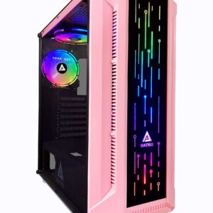 Apevia Matrix-PK Mid Tower Gaming Case with 1 x Tempered Glass Panel, Top USB3.0/USB2.0/Audio Ports, 4 x RGB Fans, Pink Frame