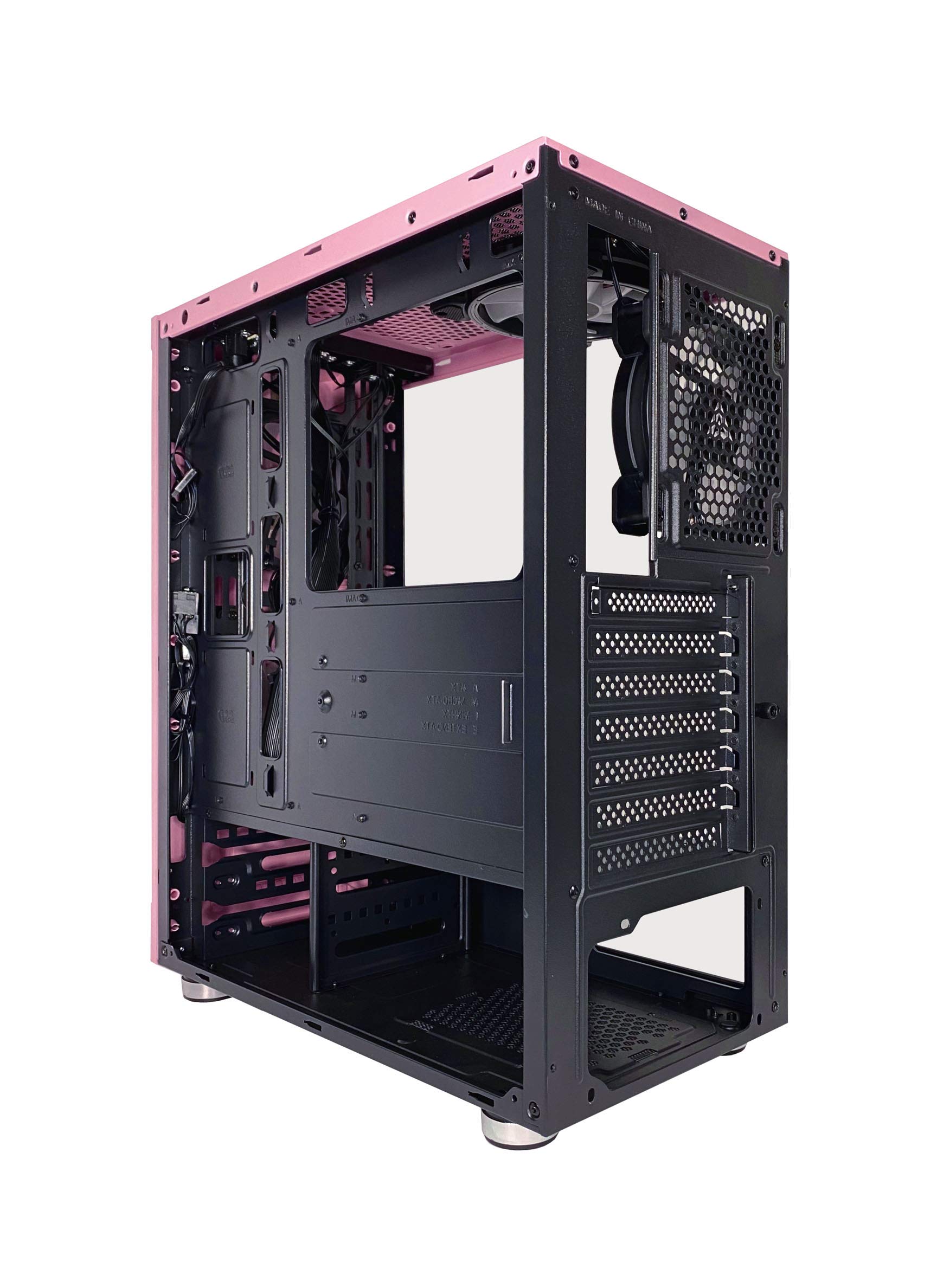 Apevia Matrix-PK Mid Tower Gaming Case with 1 x Tempered Glass Panel, Top USB3.0/USB2.0/Audio Ports, 4 x RGB Fans, Pink Frame