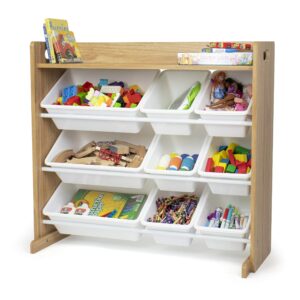 Humble Crew, Natural Wood/White Toy Organizer with Shelf and 9 Storage Bins