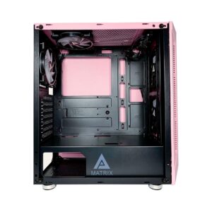 Apevia Matrix-PK Mid Tower Gaming Case with 1 x Tempered Glass Panel, Top USB3.0/USB2.0/Audio Ports, 4 x RGB Fans, Pink Frame