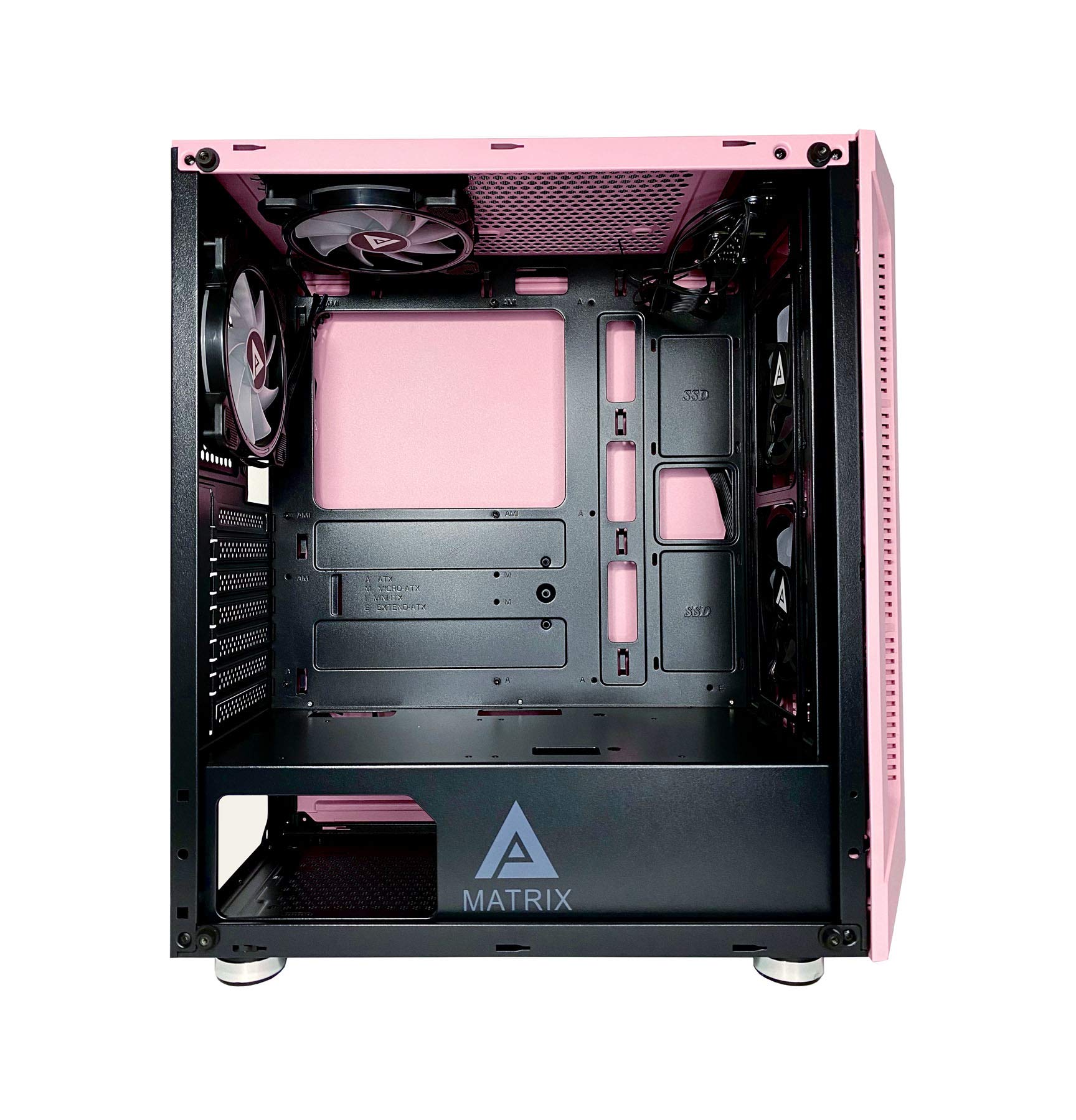 Apevia Matrix-PK Mid Tower Gaming Case with 1 x Tempered Glass Panel, Top USB3.0/USB2.0/Audio Ports, 4 x RGB Fans, Pink Frame