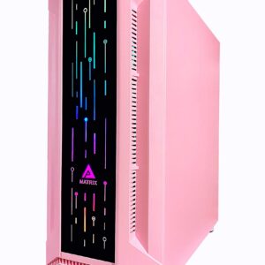 Apevia Matrix-PK Mid Tower Gaming Case with 1 x Tempered Glass Panel, Top USB3.0/USB2.0/Audio Ports, 4 x RGB Fans, Pink Frame