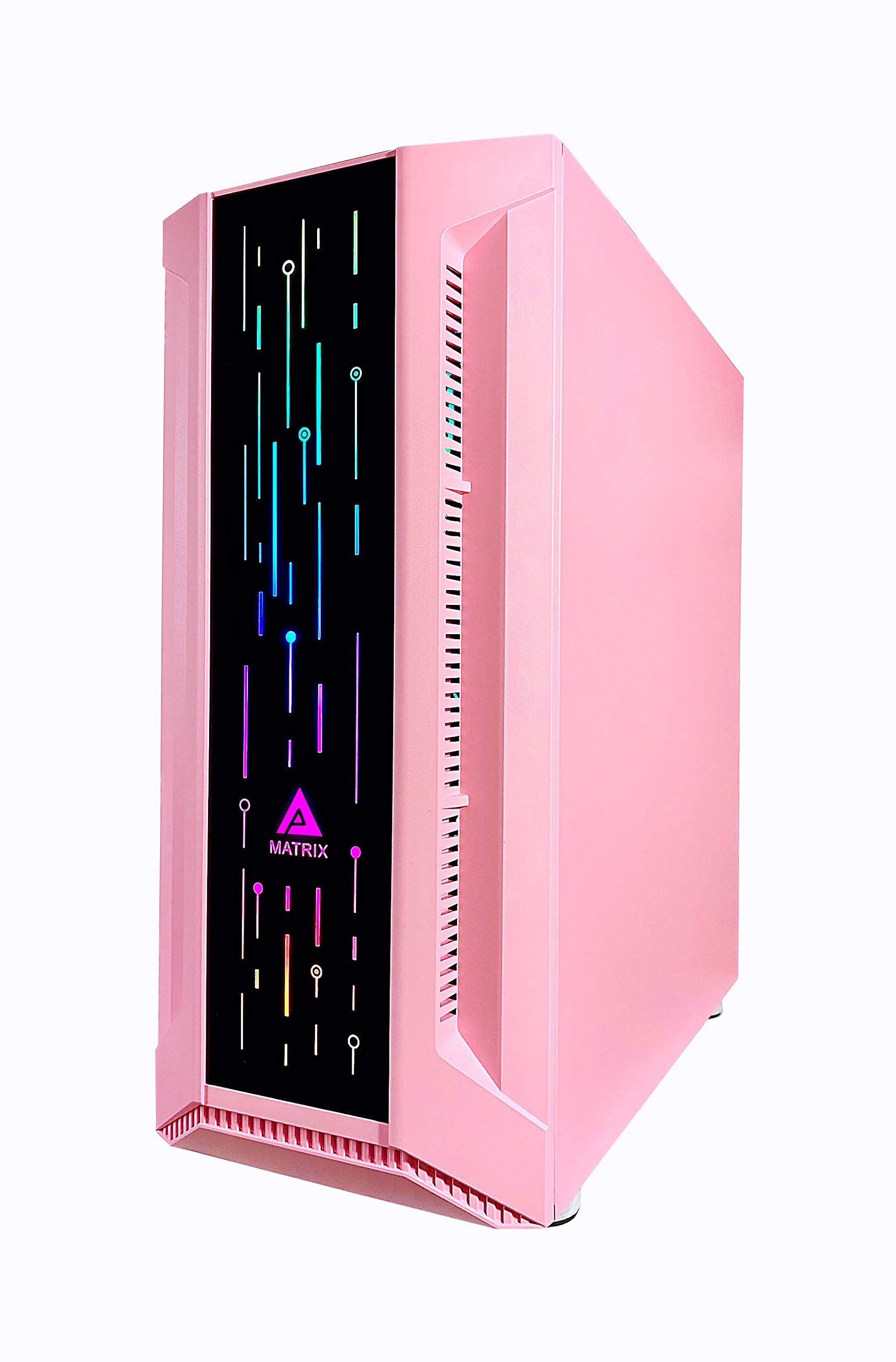 Apevia Matrix-PK Mid Tower Gaming Case with 1 x Tempered Glass Panel, Top USB3.0/USB2.0/Audio Ports, 4 x RGB Fans, Pink Frame