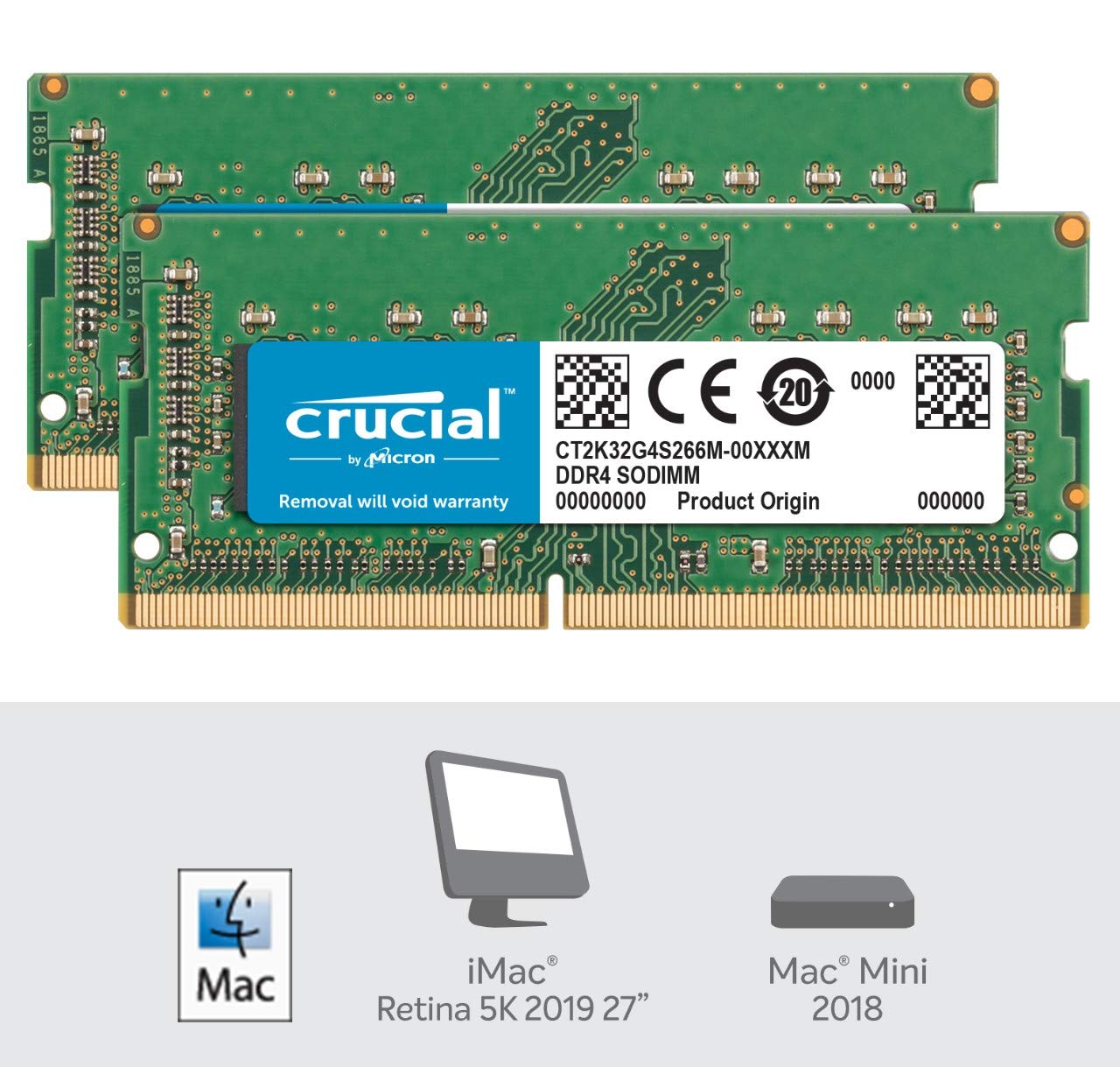 Crucial RAM 64GB Kit (2x32GB) DDR4 2666 MHz CL19 Memory for Mac CT2K32G4S266M, Multicolor