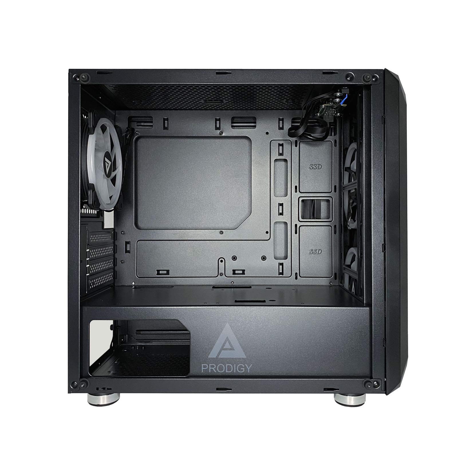 Apevia PRODIGY-BK Micro-ATX Gaming Case with 1 x Tempered Glass Panel, Top USB3.0/USB2.0/Audio Ports, 3 x RGB Fans, Black Frame