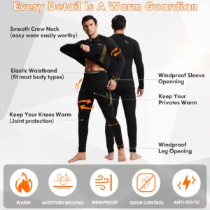 romision Mens Ultra Soft Thermal Underwear Set Fleece Lined Long Johns Warm Base Layers Top Bottom Set For Outdoor/Indoor Winter Activities A-black