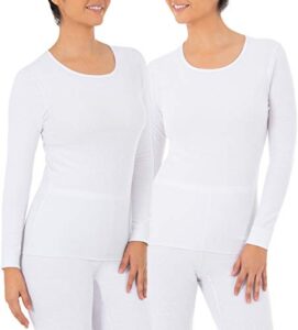 fruit of the loom womens micro waffle premium thermal underwear tee shirt pajama top, white/white, large us