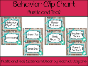 printable rustic and teal behavior clip chart