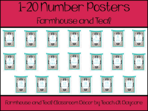 printable farmhouse and teal 1-20 number posters