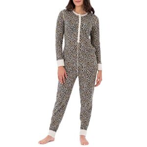 fruit of the loom womens micro waffle premium thermal union suit pajama bottom, animal print, medium-large us