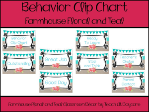 printable farmhouse floral and teal behavior clip chart