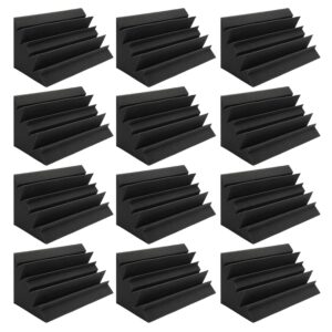 bekith 12 pack acoustic foam bass trap studio foam, soundproof padding panels noise dampening wall corner block finish for studios home and theater, 12" x 7" x 7"